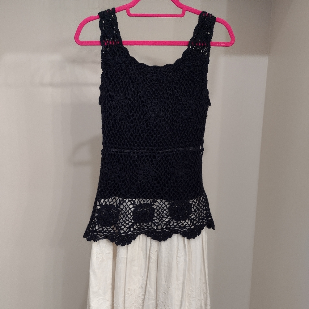 Dress, black and winter white / off white crochet